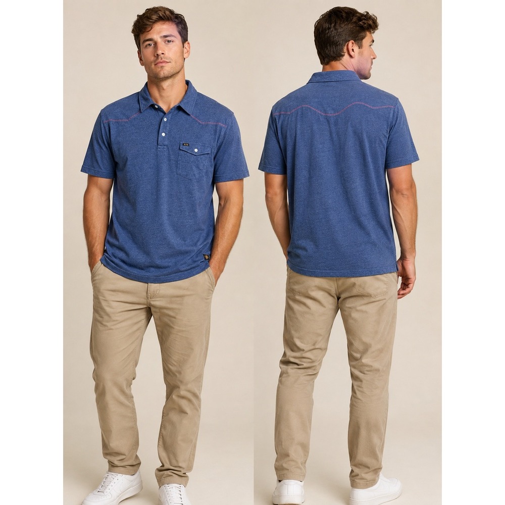 Howler Brothers Ranchero Polo Mens XL Blue Western Pearl Snap Cotton Shirt